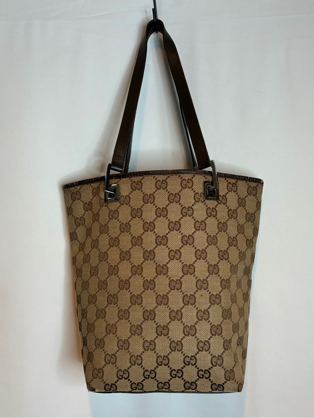 GUCCI Eclipse Project Piece Bag *FLAWS* Brown Tan Canvas Brown Leather